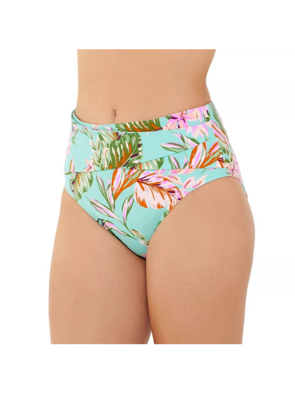 Women's Freshwater Teal Mint Floral High-Waisted Rooshed Bikini Bottoms XXL Swim